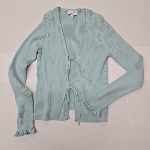 AND OTHER‎ STORIES Paris Atelier Ribbed Tie Front Cardigan Sweater Blue Size L